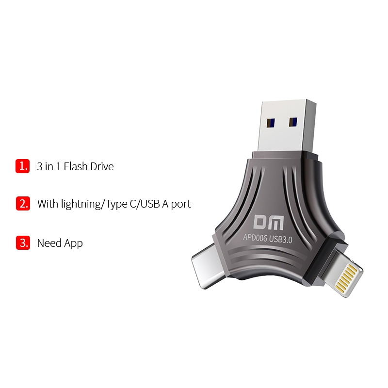 مبدل تایپ سی ، یو اس بی ، لایتنینگ -3in 1 Type-C OTG USB - تصویر 4